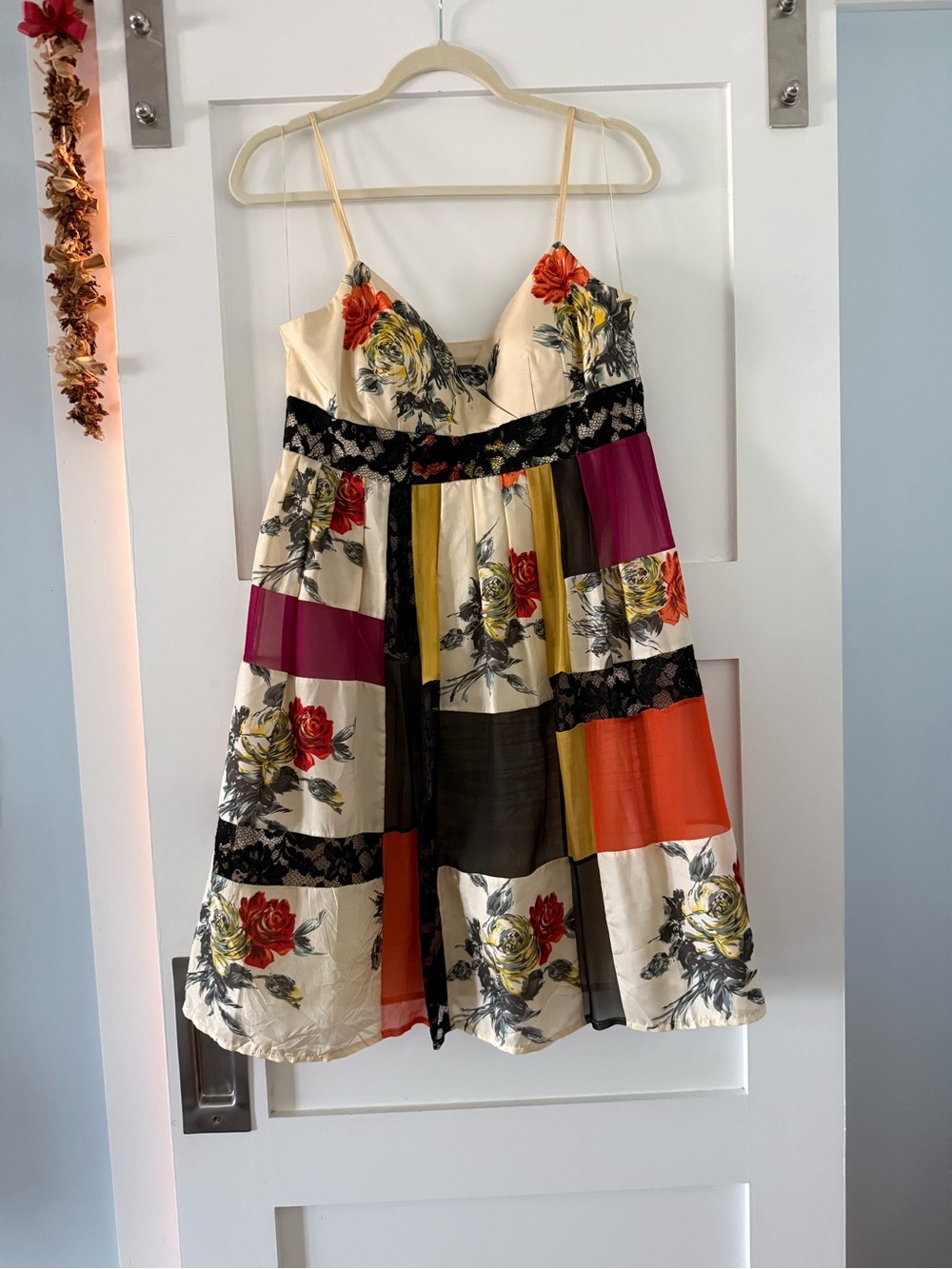 Boston Proper Muse Collection Cream Spaghetti-Strap Patchwork Mini - Picture 5 of 10